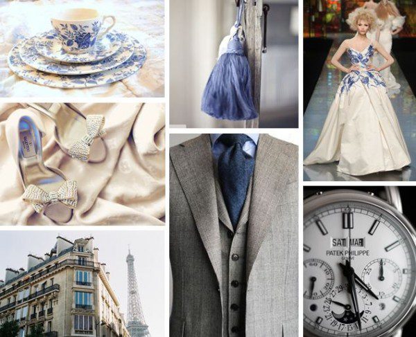 gray, ivory, blue wedding inspiration board