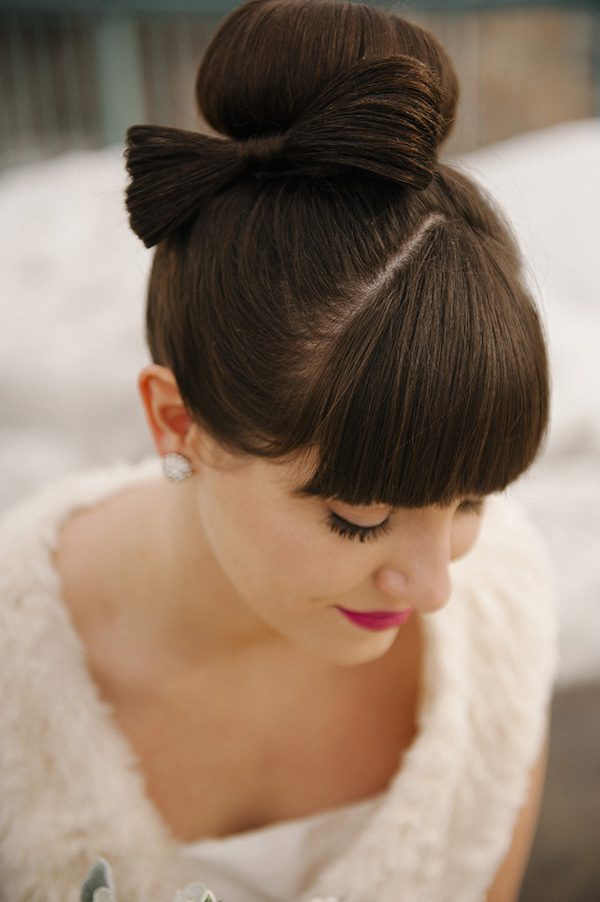 bow updo modern rooftop wedding ruffled blog